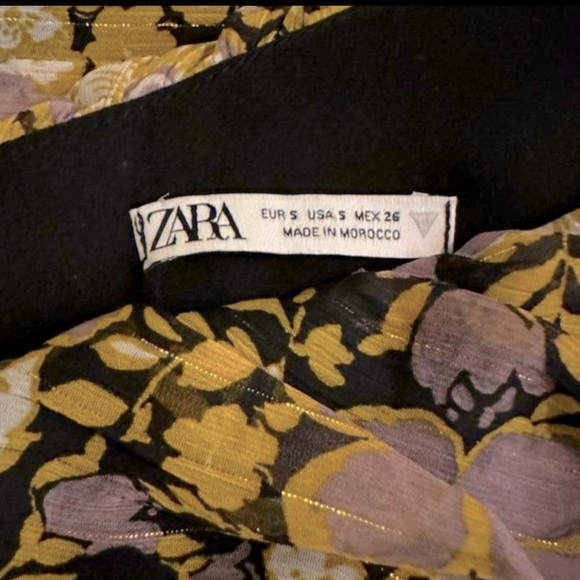 Zara Dress Bodycon Ruched Gold Floral One Shoulder Mini Size Small - Picture 6 of 9